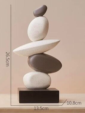 New Modern Resin Stacked Stones Sculpture Set of 2